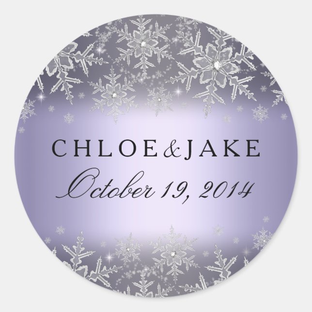 Crystal Snowflake Purple Winter Wedding Sticker (Front)