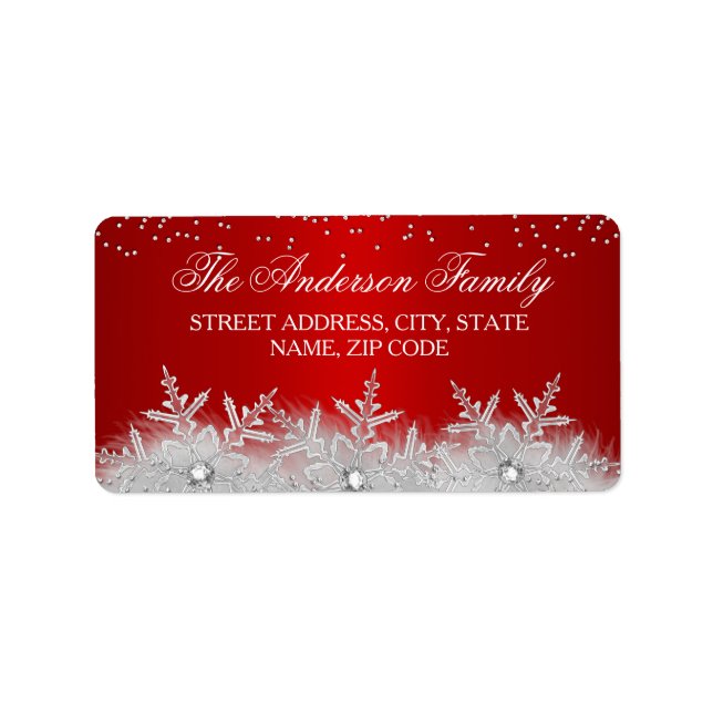 Crystal Snowflake Red Christmas Address Labels (Front)