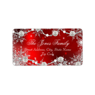 Crystal Snowflake Red Christmas Address Labels