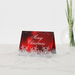 Crystal Snowflake Red Christmas Card