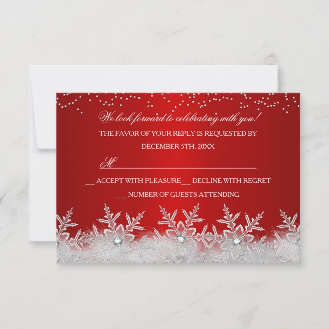 Crystal Snowflake Red Christmas Party RSVP (Front)