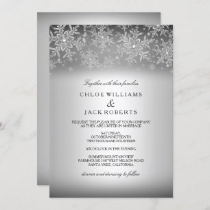 Crystal Snowflake Silver Winter Wedding Invitation
