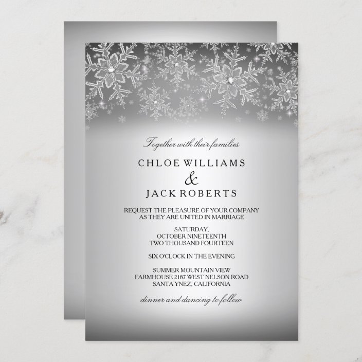 Crystal Snowflake Silver Winter Wedding Invitation