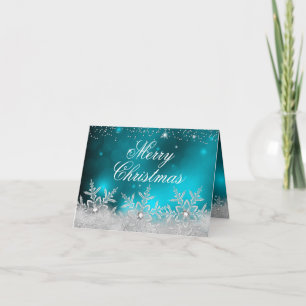 Crystal Snowflake Teal Christmas Card