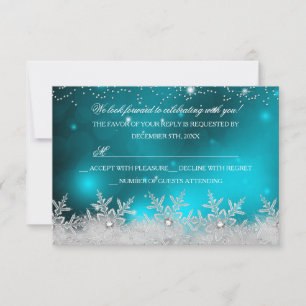 Crystal Snowflake Teal Christmas Party RSVP Invitation