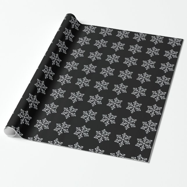 Crystal Snowflake Wrapping Paper - black (Unrolled)