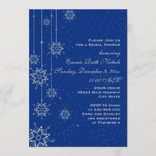 Crystal snowflakes blue wedding bridal shower invitation
