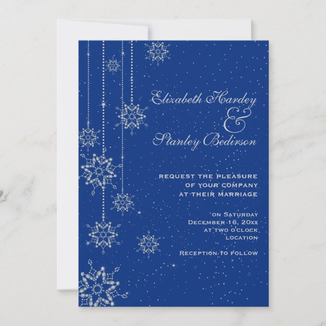 Crystal snowflakes blue wedding invitation (Front)
