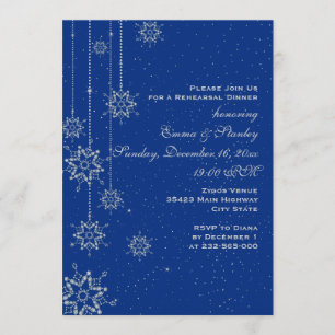 Crystal snowflakes blue wedding rehearsal dinner invitation