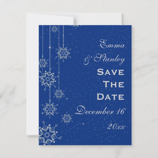 Crystal snowflakes blue wedding Save the Date (Front)