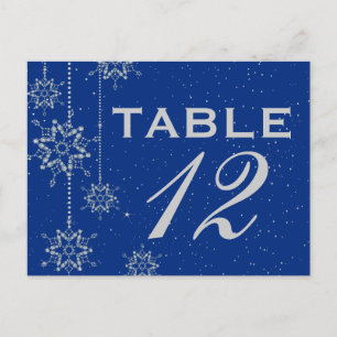 Crystal snowflakes blue wedding table number postcard