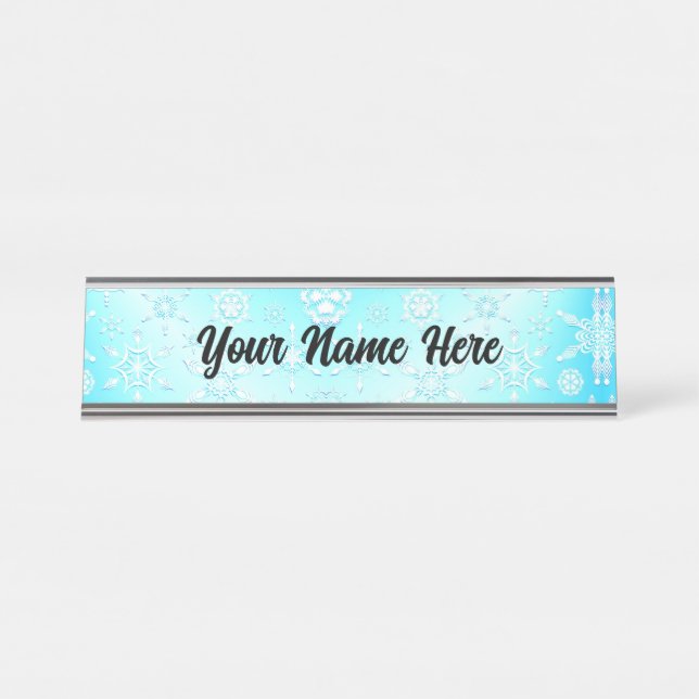 Crystal Snowflakes Pattern Desk Name Plate (Front)