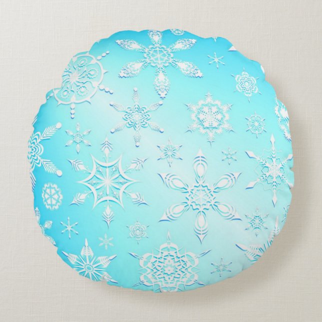 Crystal Snowflakes Pattern Round Cushion (Front)