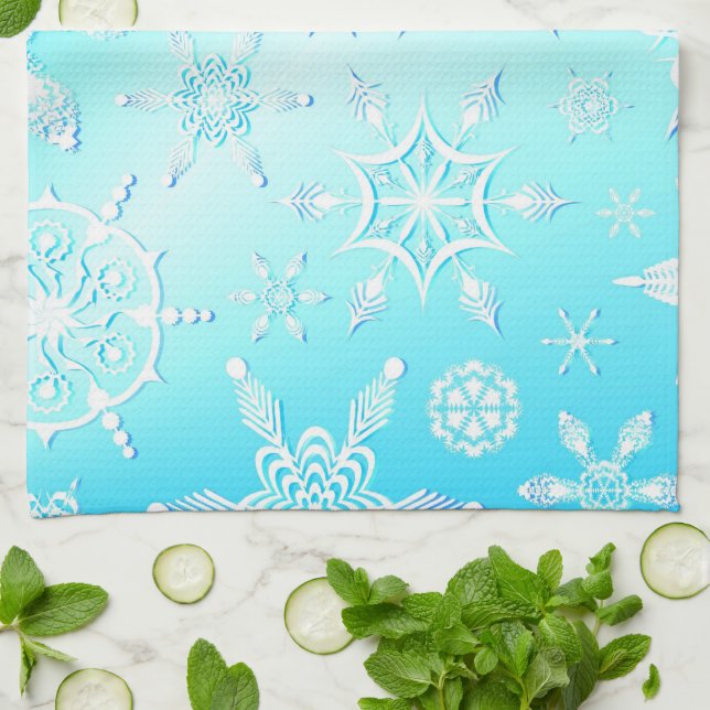 Crystal Snowflakes Pattern Tea Towel (Folded)