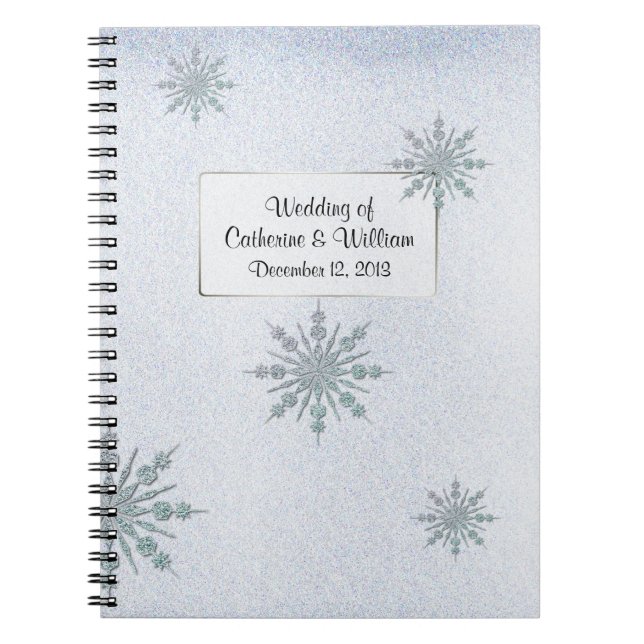 Crystal Snowflakes Winter Wedding Guest Sign In Notebook (Front)