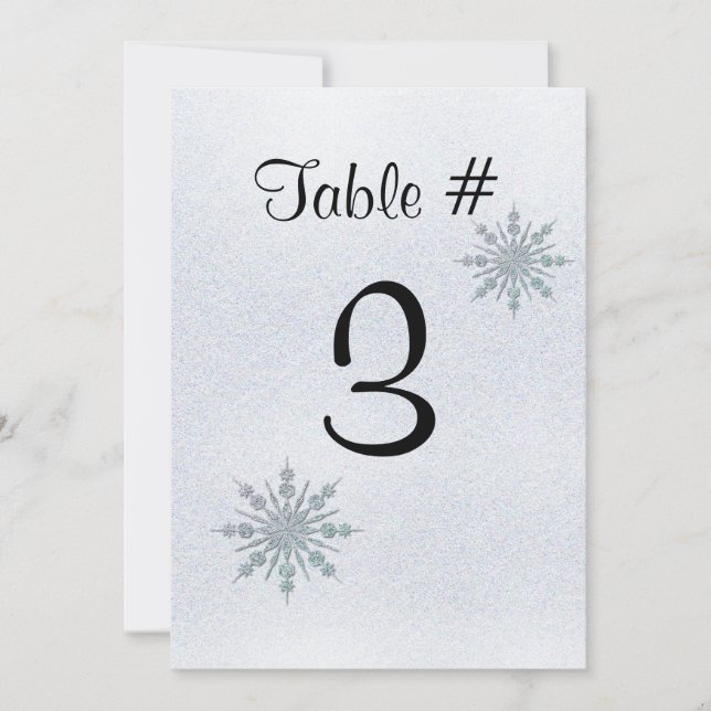 Crystal Snowflakes Winter Wedding Table Number (Front)