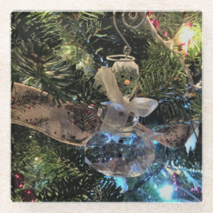 Crystal Snowman Ornament on the Tree Glass Coaster