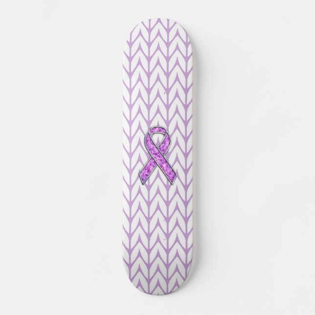 Crystal Style Pink Ribbon Awareness Knit Skateboard (Front)