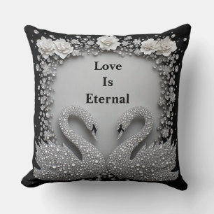 Crystal Swans In Love Floral Wedding Frame Cushion