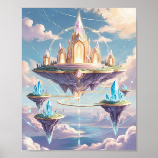 Crystal Temple Sky City Poster – Floating Fantasy 