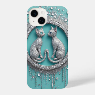 Crystal Twin Cats ✨ Luxury Ornament Chic Symmetric iPhone 14 Case