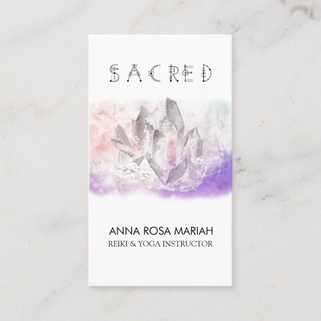 *~* Crystal Watercolor Sacred Energy Healing Arts Business Card (Front)