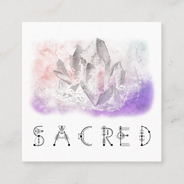 *~* Crystal Watercolor Sacred Energy Healing Arts Square Business Card (Front)