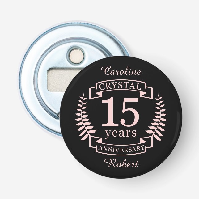Crystal wedding anniversary 15 years bottle opener (Front)