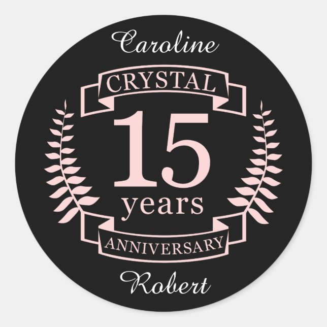 Crystal wedding anniversary 15 years classic round sticker (Front)