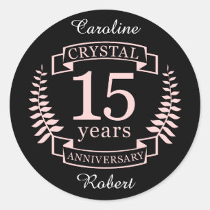 Crystal wedding anniversary 15 years classic round sticker