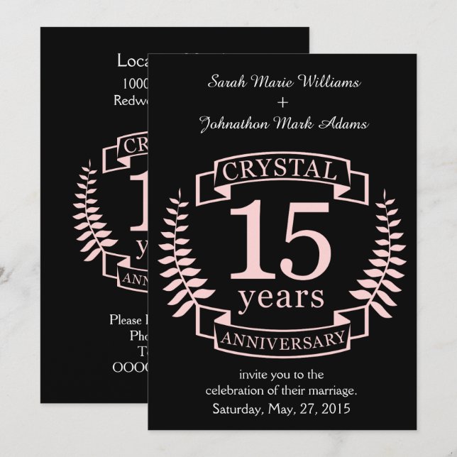 Crystal wedding anniversary 15 years invitation (Front/Back)