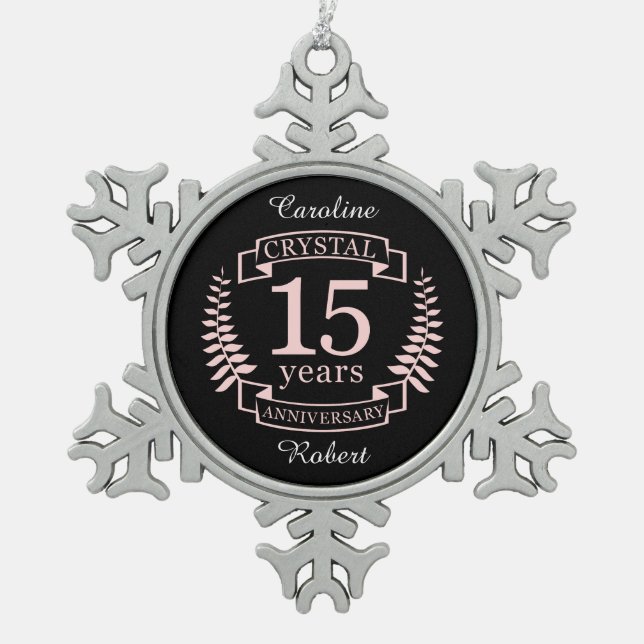 Crystal wedding anniversary 15 years snowflake pewter christmas ornament (Front)