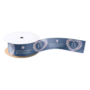 Crystal wedding anniversary heart 15 years satin ribbon