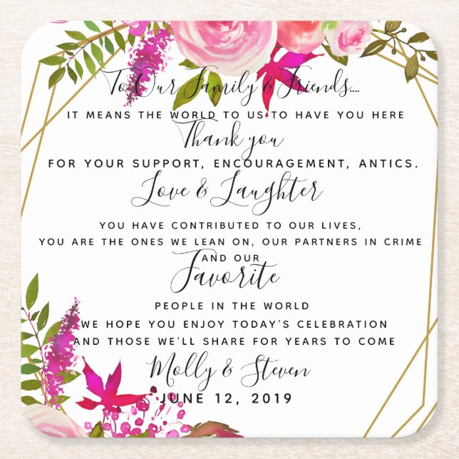 crystal wedding roses party/wedding Thank you Square Paper Coaster (Front)