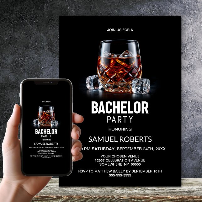 Crystal Whiskey Glass Bachelor Party Invitation (Creator Uploaded)