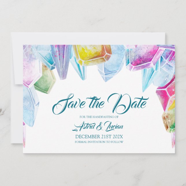 Crystal Witch Colourful Rainbow Gems Save The Date (Front)