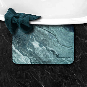 Crystalized Teal Agate   Dark Aqua Marbled Stone Bath Mat