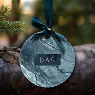 Crystalized Teal Agate   Dark Aqua Marbled Stone Ceramic Tree Decoration