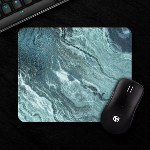 Crystalized Teal Agate Dark Aqua Marbled Stone Mouse Mat