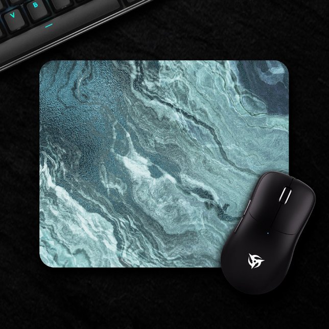 Crystalized Teal Agate | Dark Aqua Marbled Stone Mouse Mat (Creator Uploaded)
