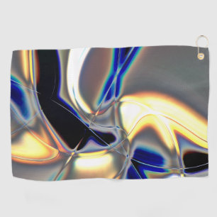 Crystalline curves in blue yellow on grey texture golf towel