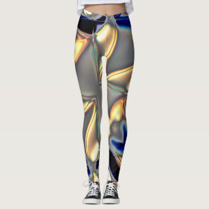 Crystalline curves in blue yellow on grey texture leggings