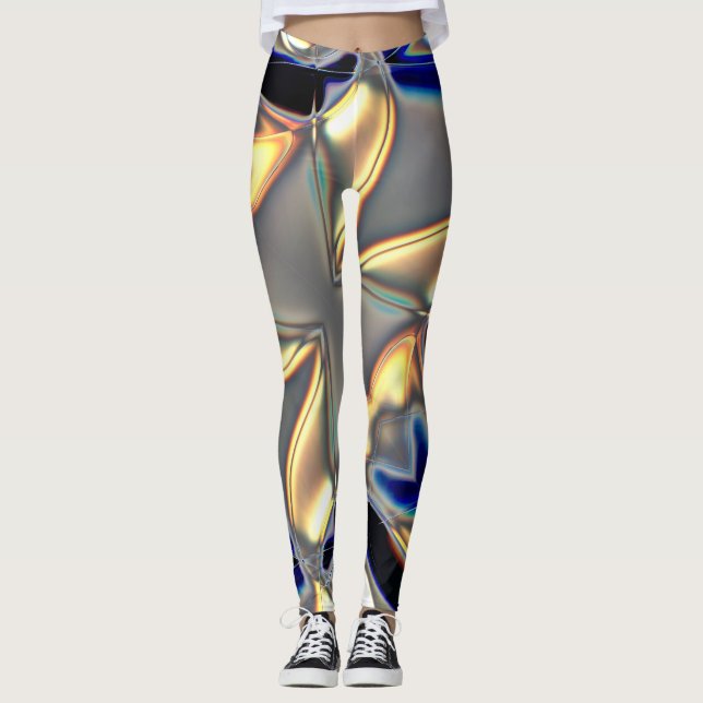 Crystalline curves in blue yellow on grey texture  leggings (Front)