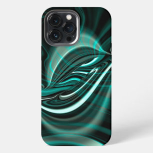 Crystalline on dark green cyan curves and ripples iPhone 13 pro max case