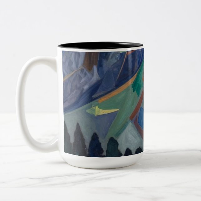 Crystalline Peaks: A Prismatic Study Two-Tone Coffee Mug (Left)