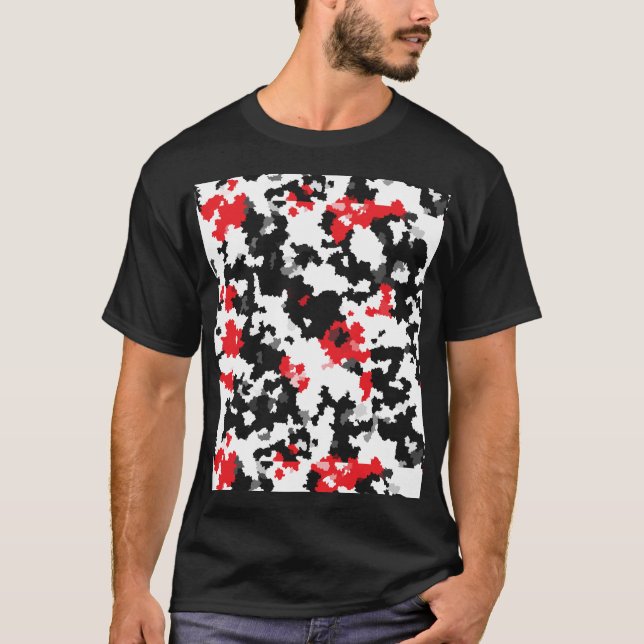 Crystalline Red Black And White Abstract Pattern T-Shirt (Front)