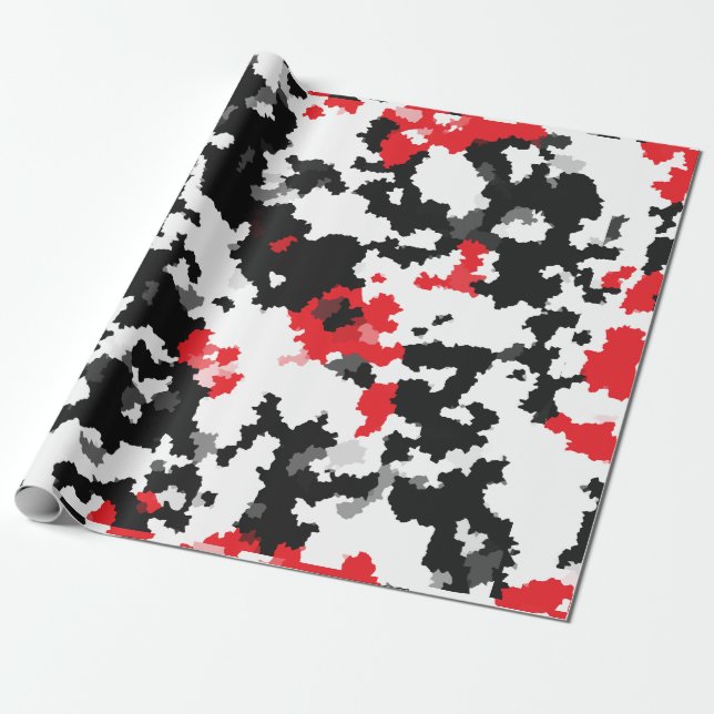 Crystalline Red Black And White Abstract Pattern Wrapping Paper (Unrolled)