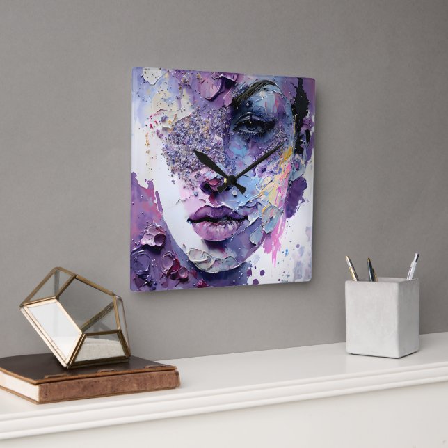 "Crystalline Silence" – A Purple Portrait Square Wall Clock (Office)