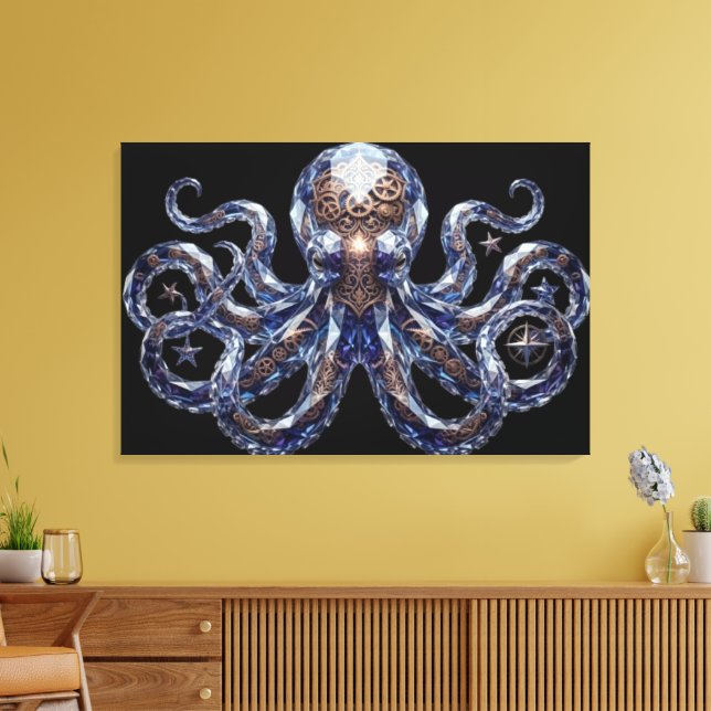 Crystalline Steampunk Octopus Canvas Print (Insitu(LivingRoom))