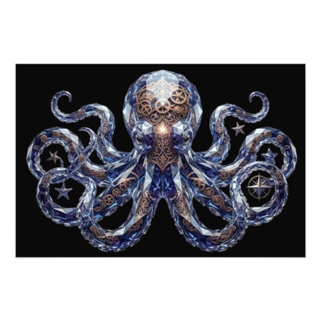 Crystalline Steampunk Octopus Photo Print (Front)